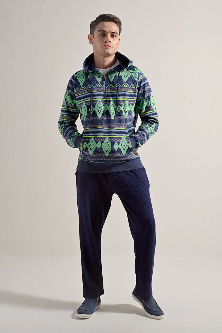 Printed Half Zipper Hoodie - Multicolor - FA