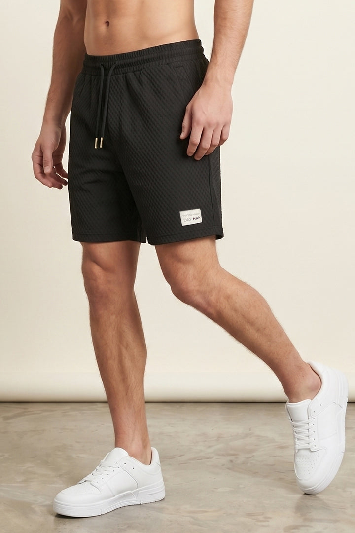 Diamond Mesh Textured Shorts - Black alternate view