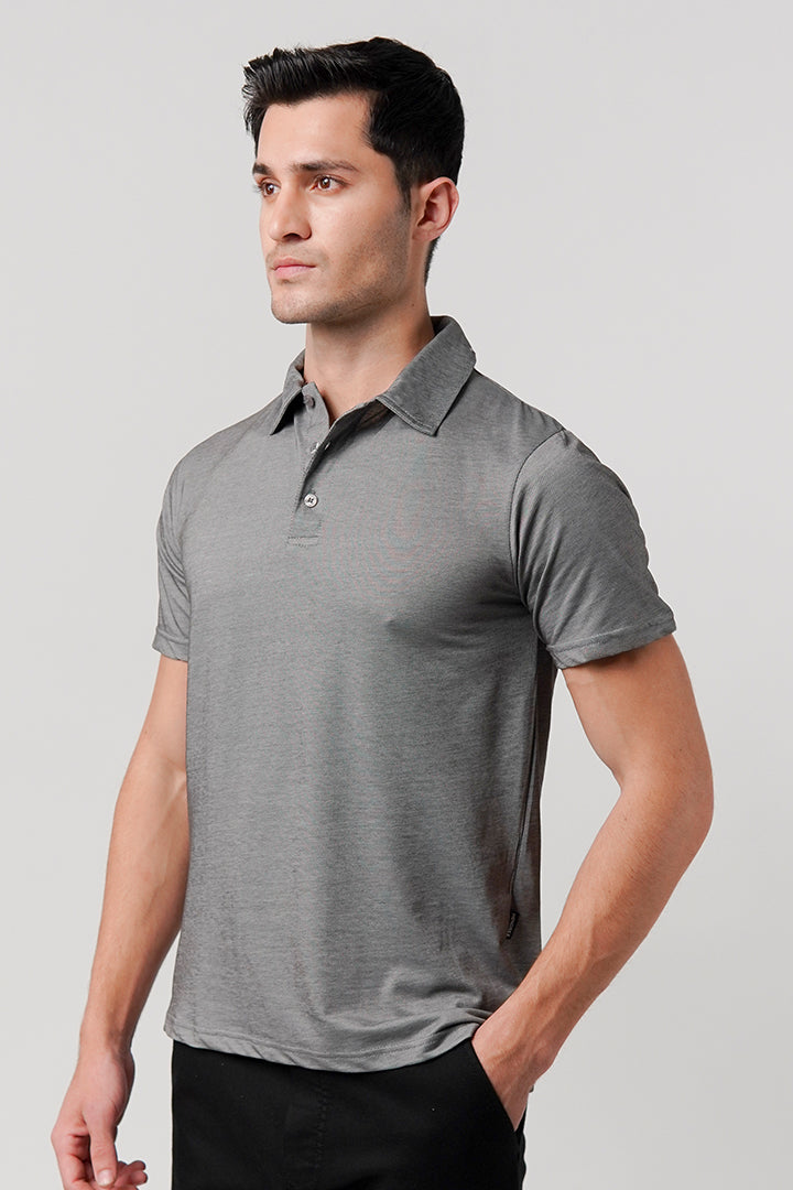 Textured Lycra Polo Shirt - Grey - FA alternate view