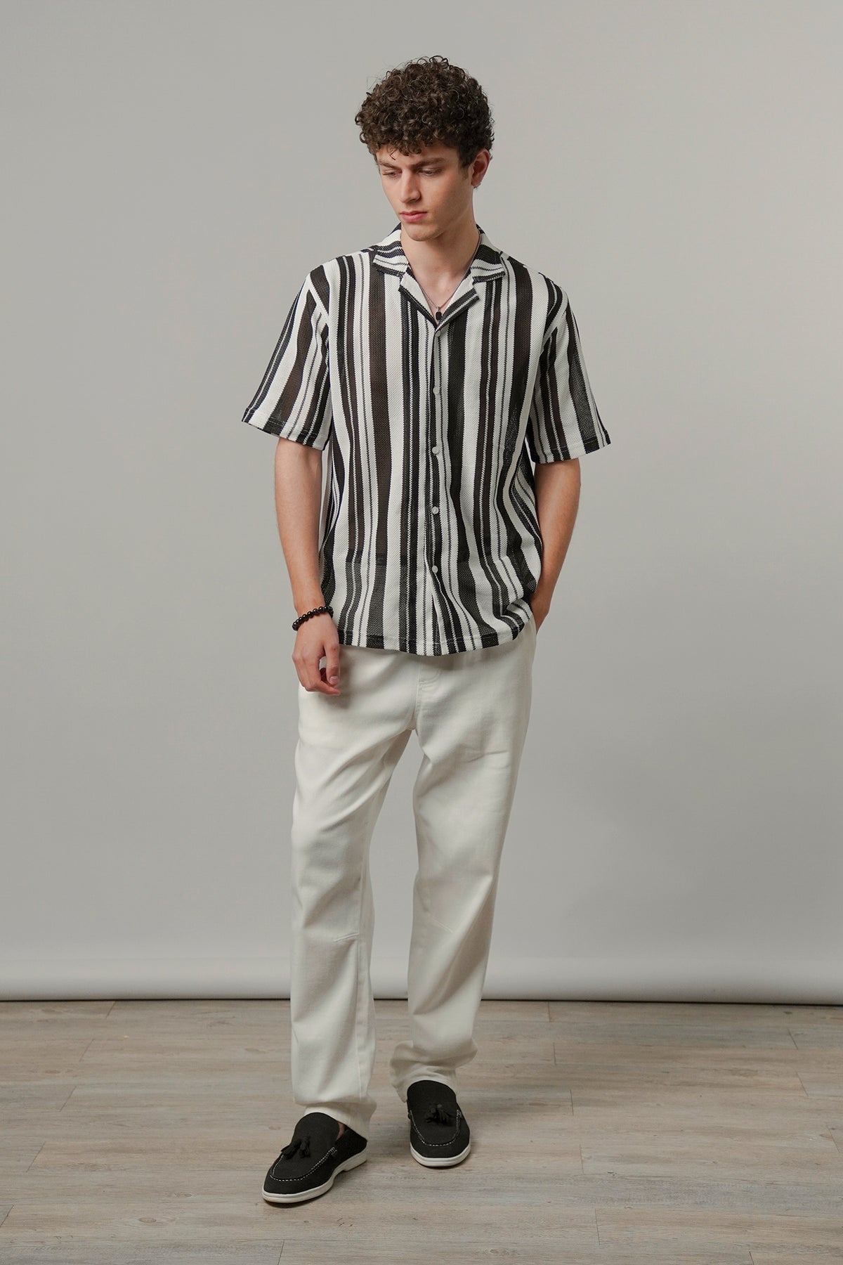 Zebra Striped Cuban Shirt - Black & White