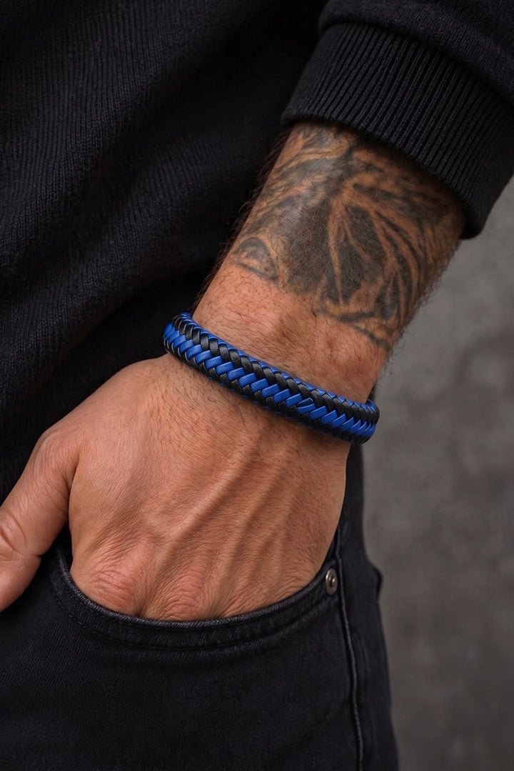 Royal Blue and Black Braided Bracelet alternate view