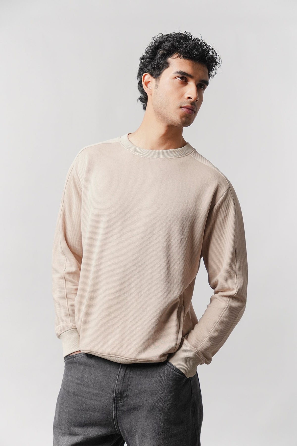 Side-Pocket Sweatshirt - Beige - FA alternate view