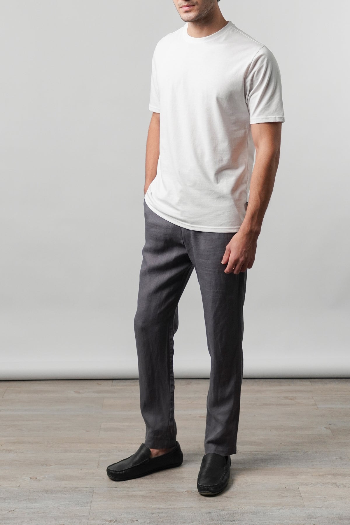 Straight Fit Linen Pants - Grey