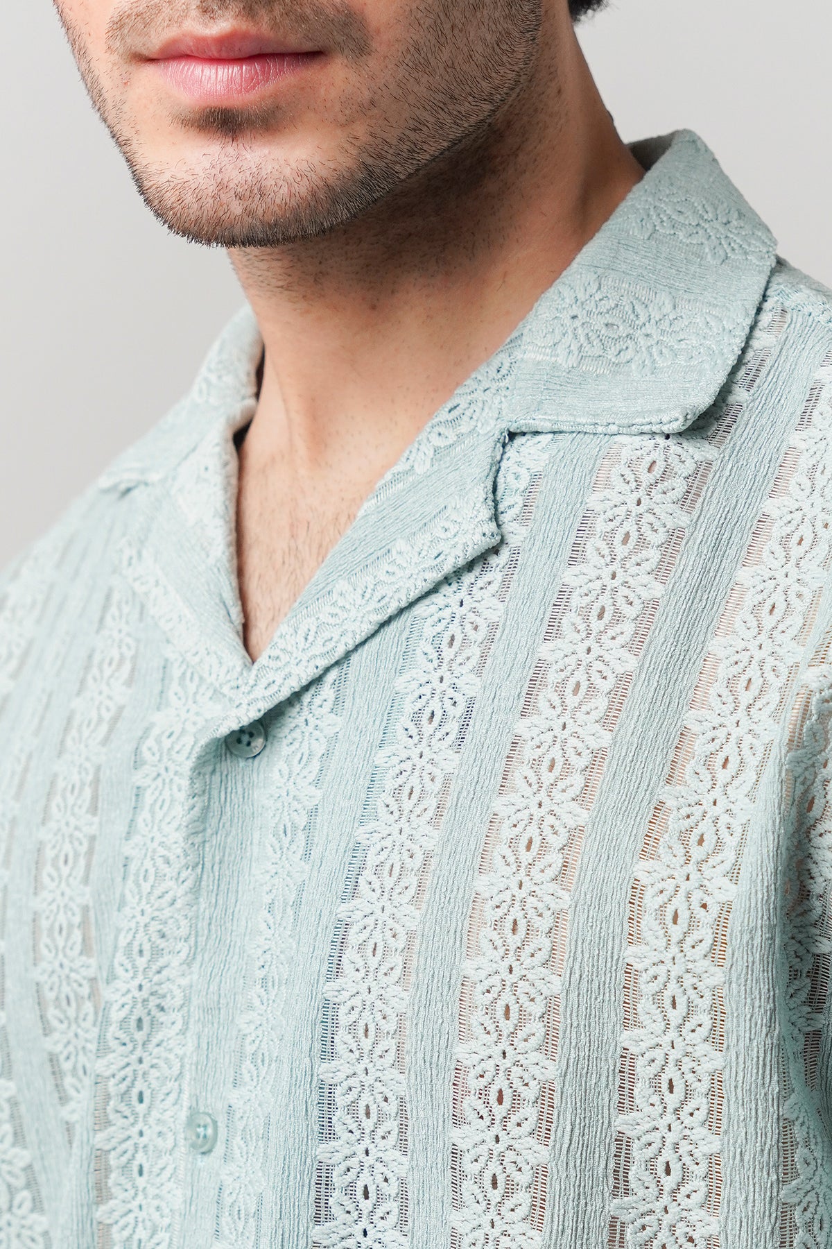 Knitted Cuban Shirt - Turquoise Blue alternate view