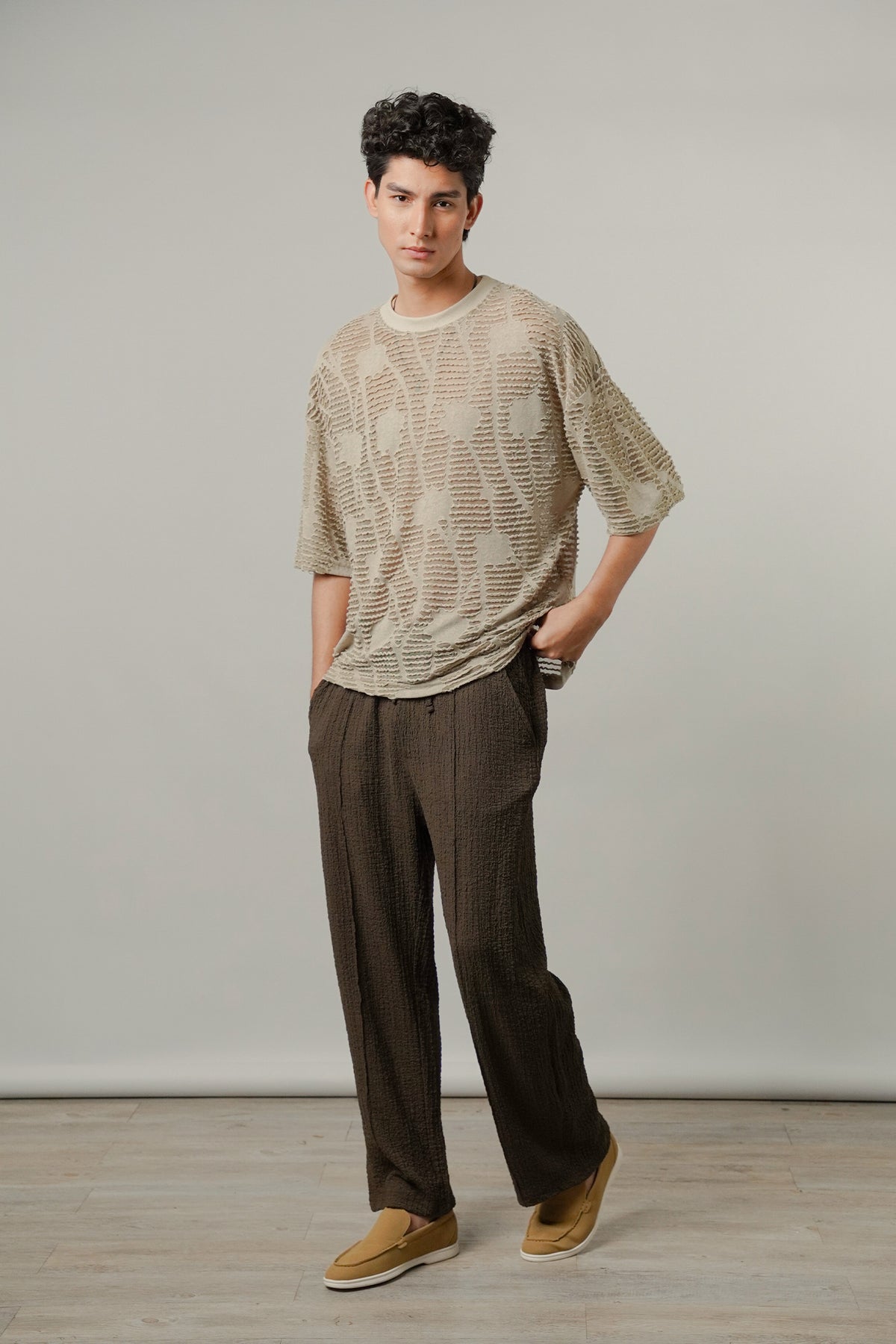 Oversized Mesh Tee - Taupe