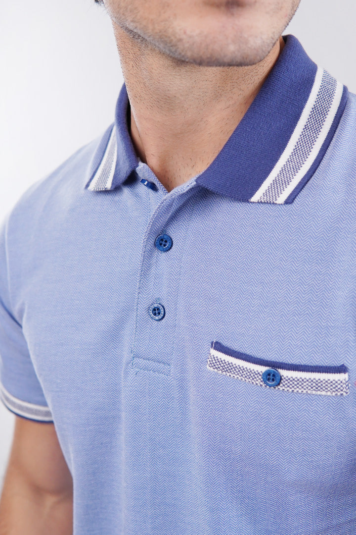 Herringbone Polo Shirt - Blue - FA alternate view
