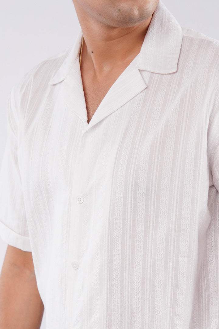 Striped Texture Cuban Shirt - White - FA alternate view