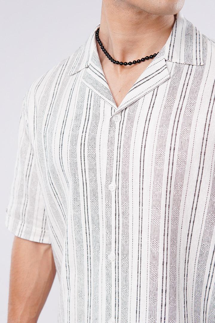 Striped Texture Cuban Shirt - White & Black alternate view