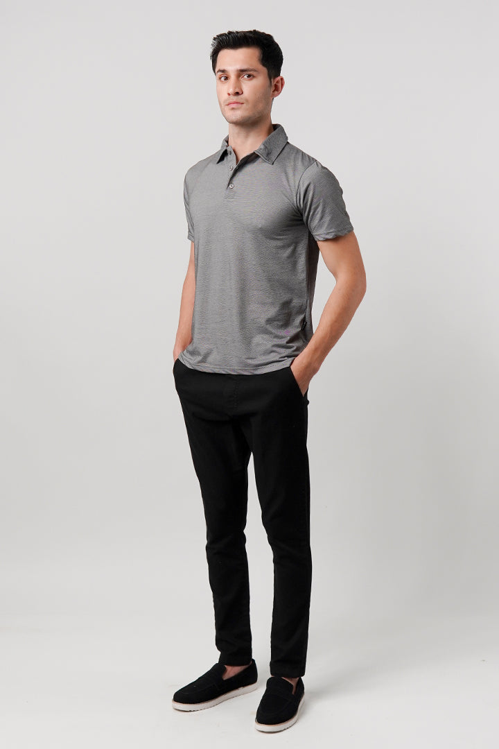 Textured Lycra Polo Shirt - Grey