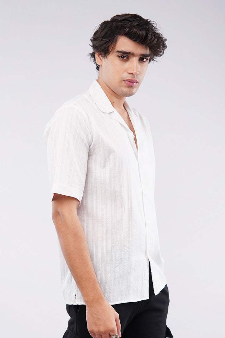 Striped Texture Cuban Shirt - White - FA