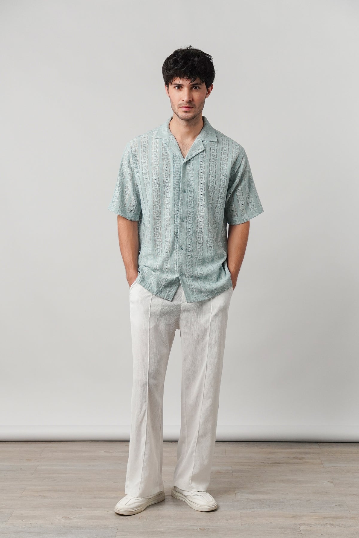 Knitted Cuban Shirt - Turquoise Blue
