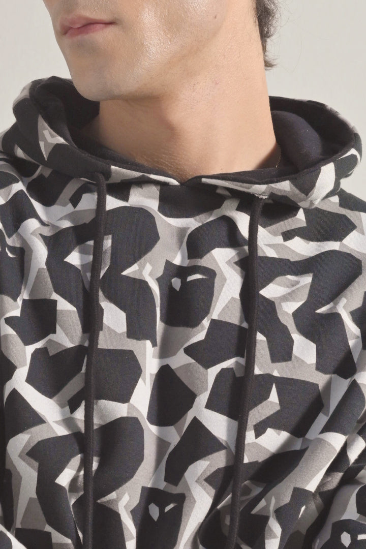Printed Pullover Hoodie - Black & White alternate view
