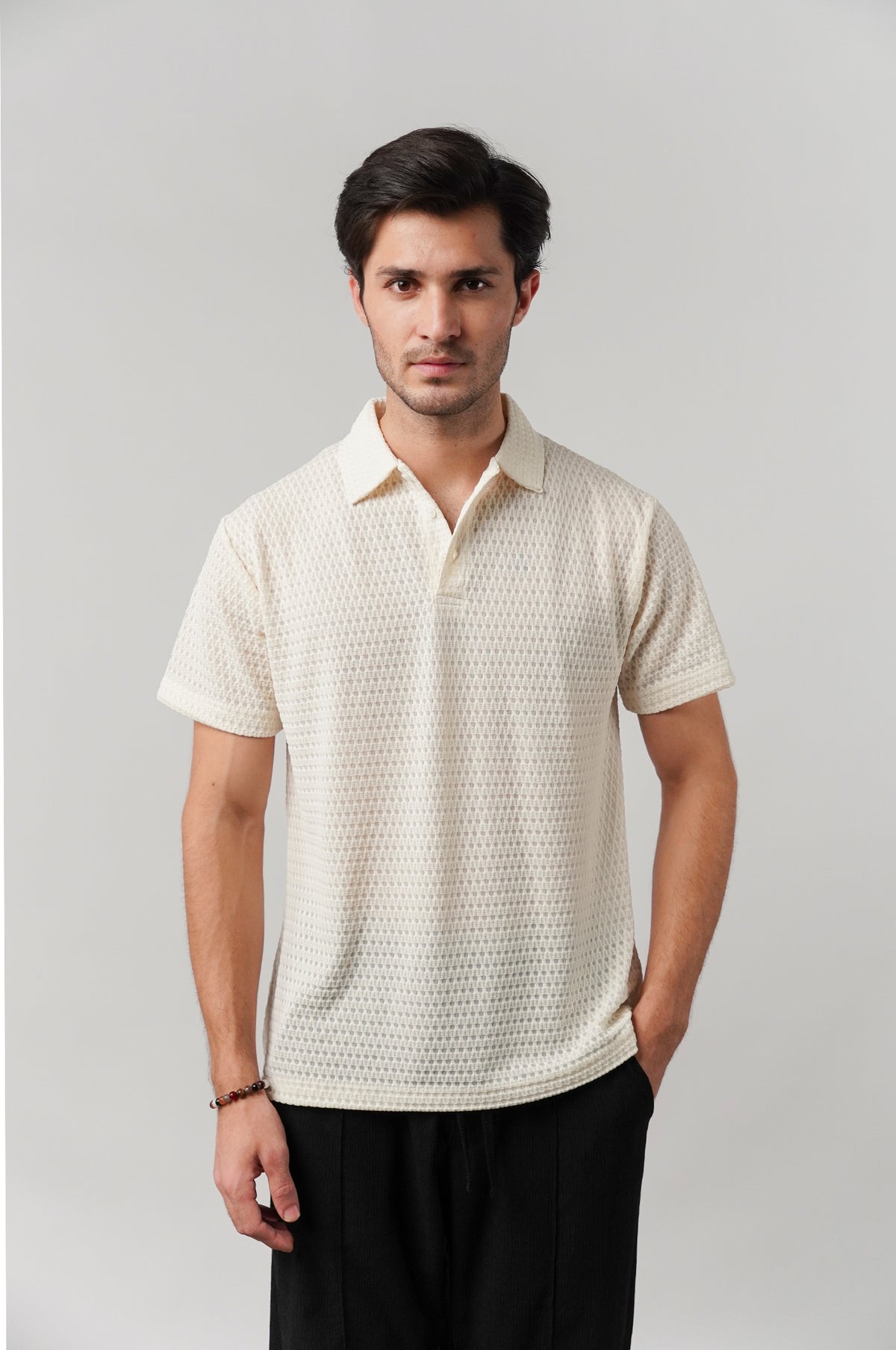 Knitted Polo Shirt - Cream
