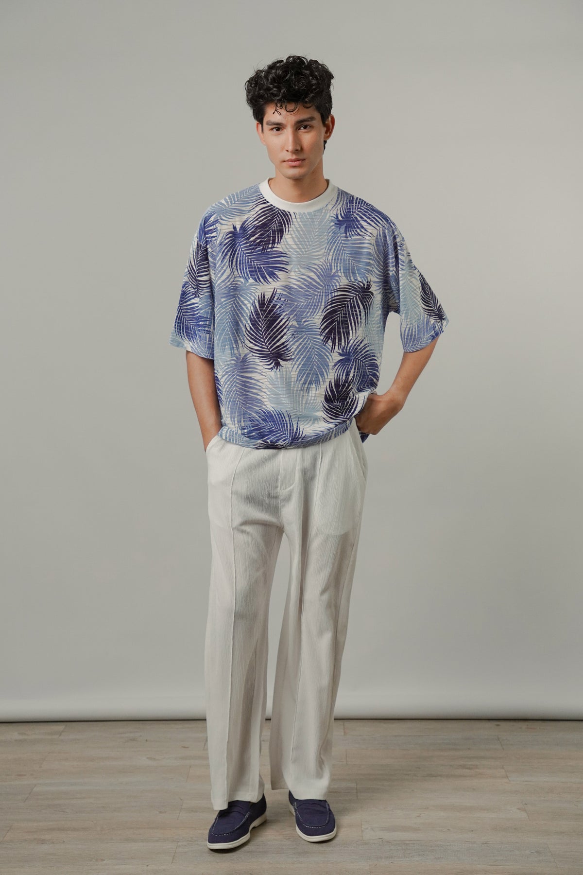 Oversized Printed Tee - Blue