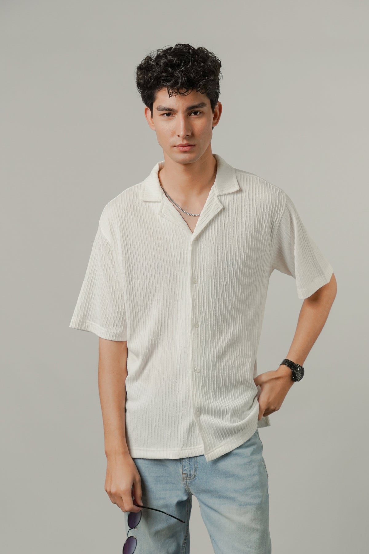 Textured Cuban Shirt - White