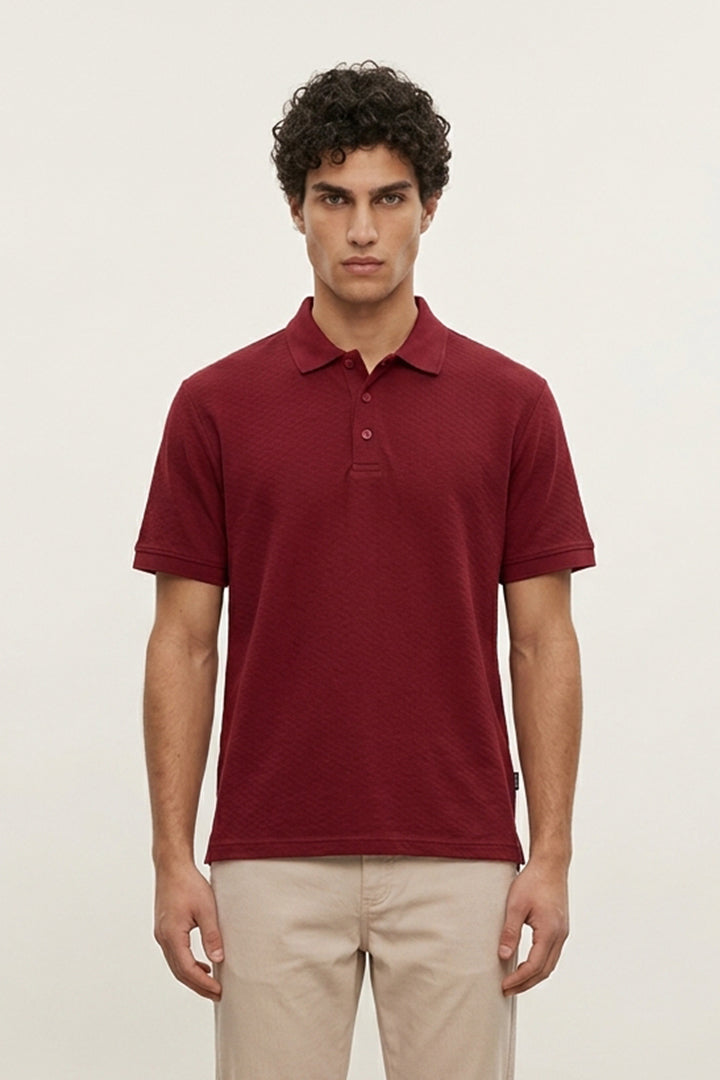 Jacquard Textured Polo - Maroon