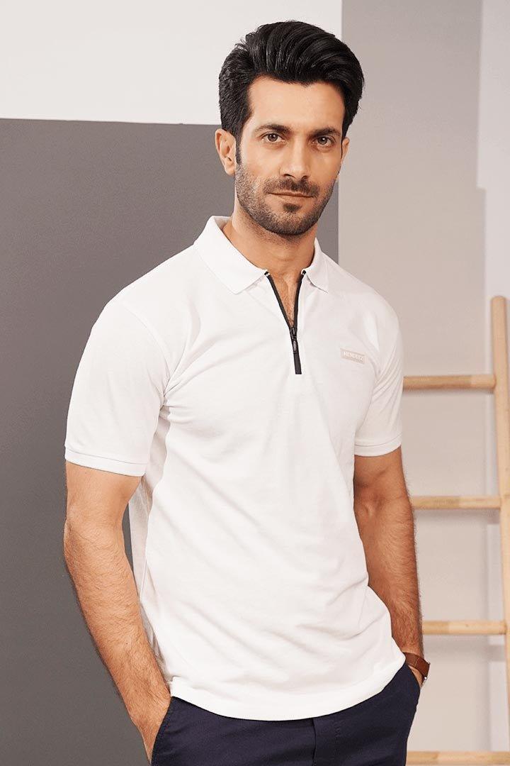 Zipper Polo Shirt - White - FA