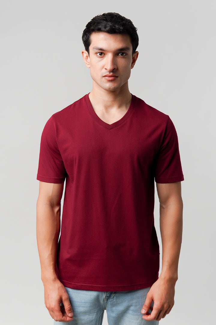 Regular Fit V-Neck T-Shirt - Maroon