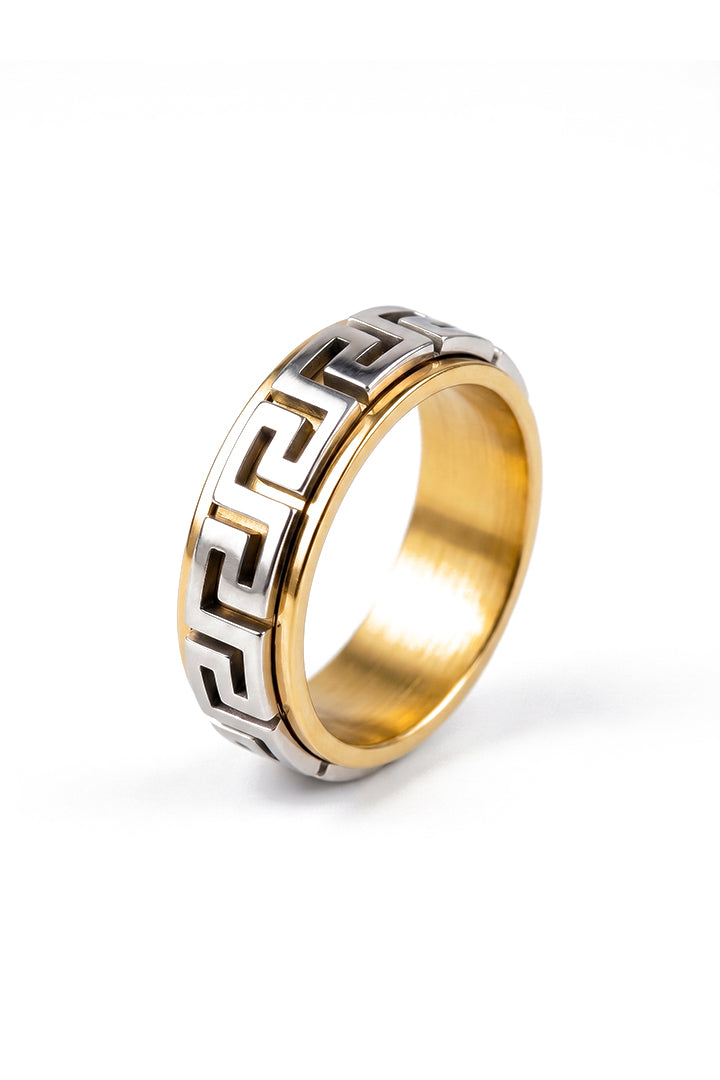 Greek Fret Spinner Ring - Silver & Gold
