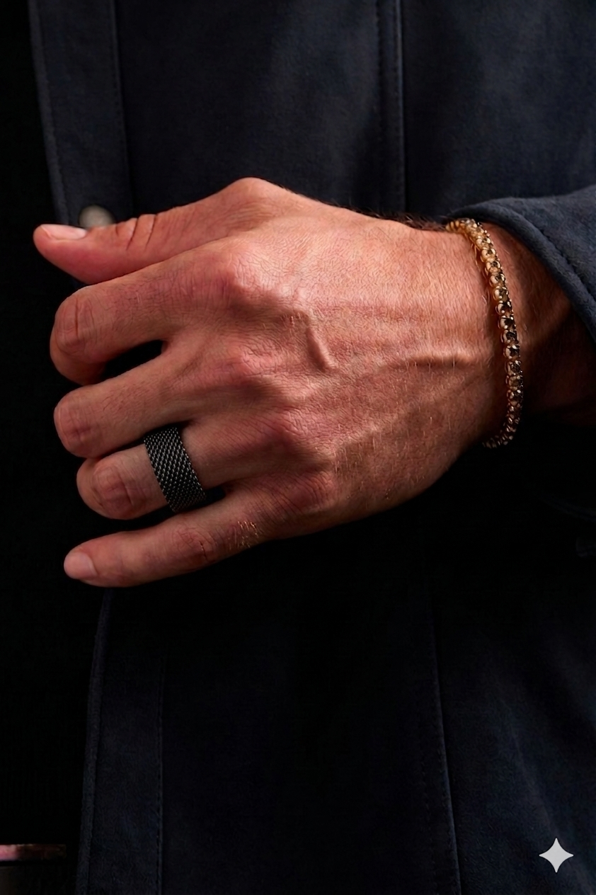 Heavy Mesh Chain Ring - Black alternate view