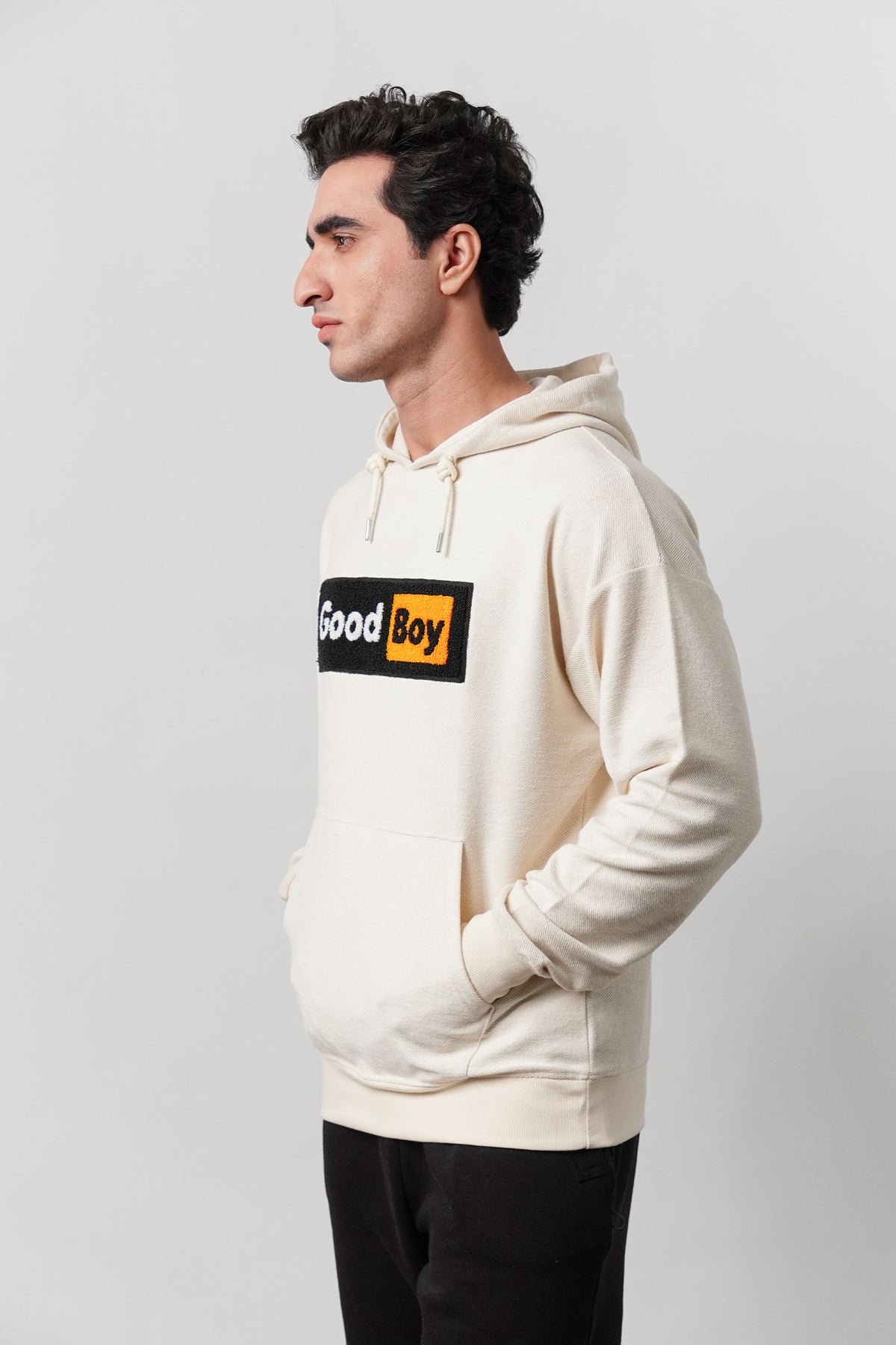 Pullover Embroidered Hoodie - Cream