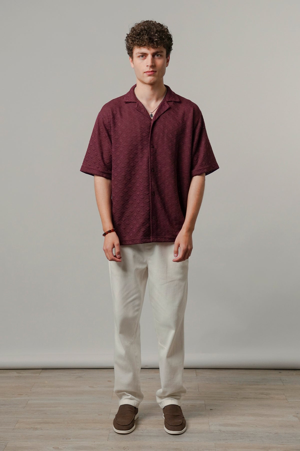 Textured Cuban Shirt - Maroon