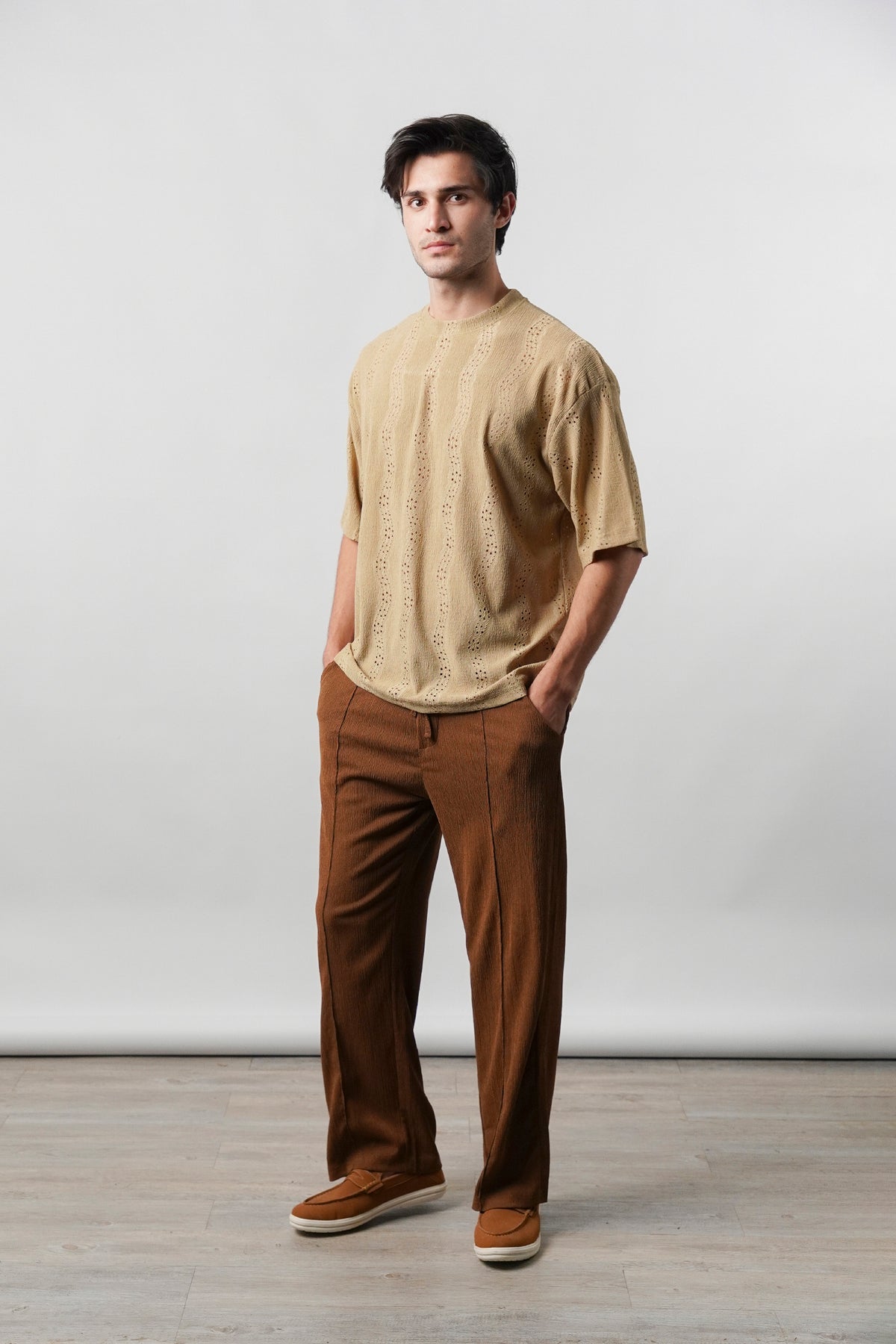 Textured Oversized T-Shirt - Sand Brown