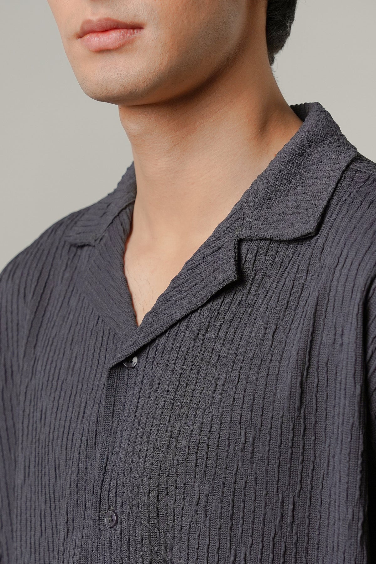 Textured Cuban Shirt - Greyish Blue