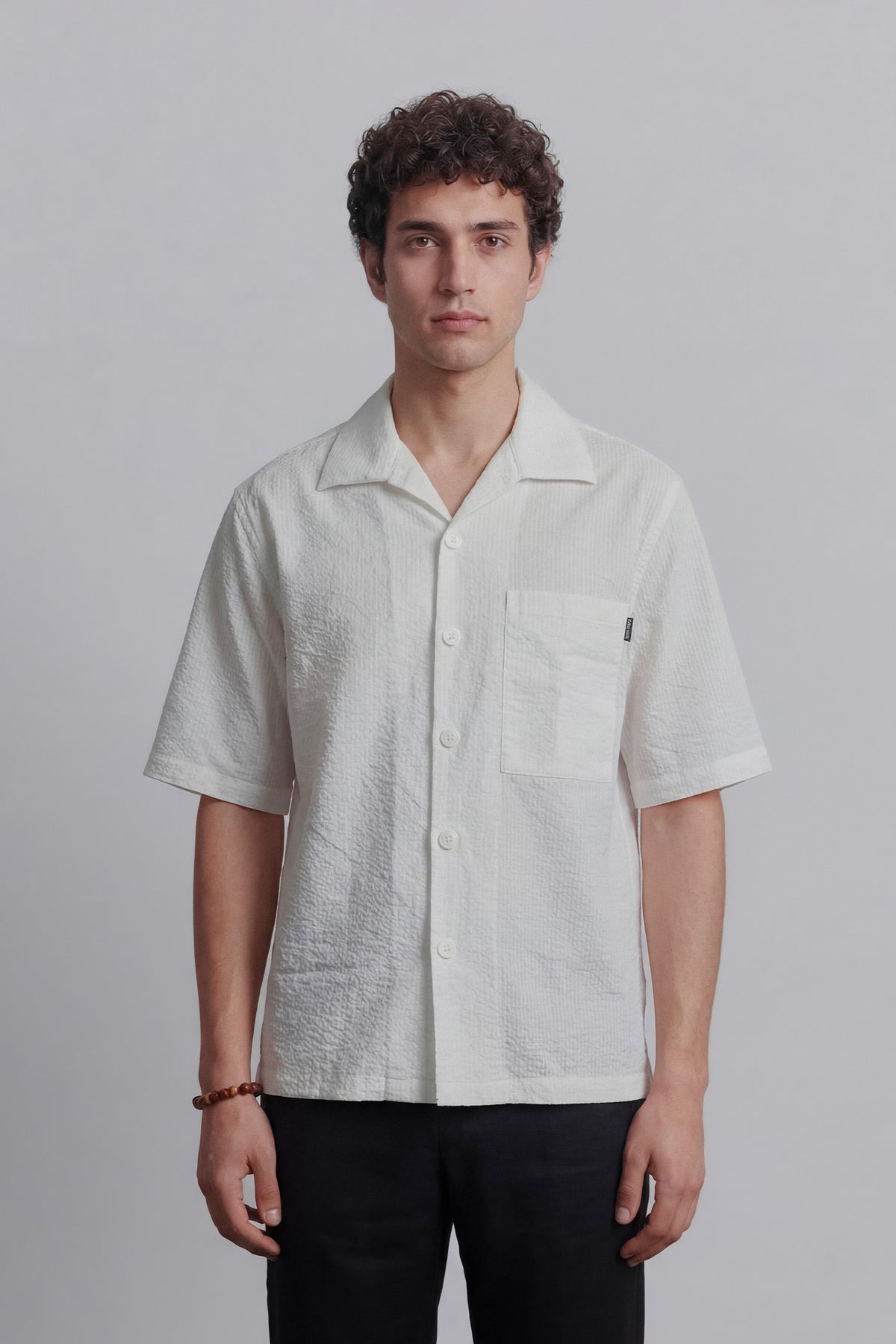 Seersucker Half Sleeves Shirt - Ivory