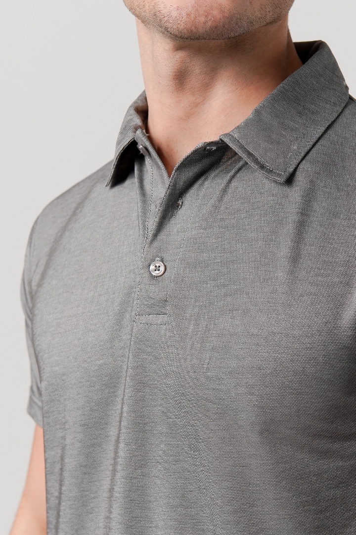 Textured Lycra Polo Shirt - Grey - FA
