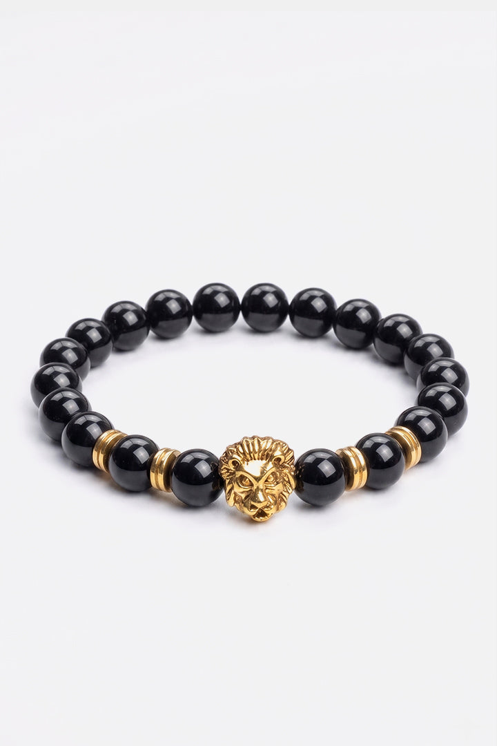 Glossy Black Onyx Gold Lion Bracelet