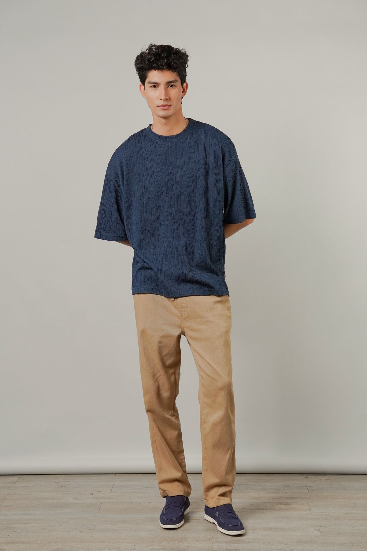 Oversized Textured Tee - Deep Blue