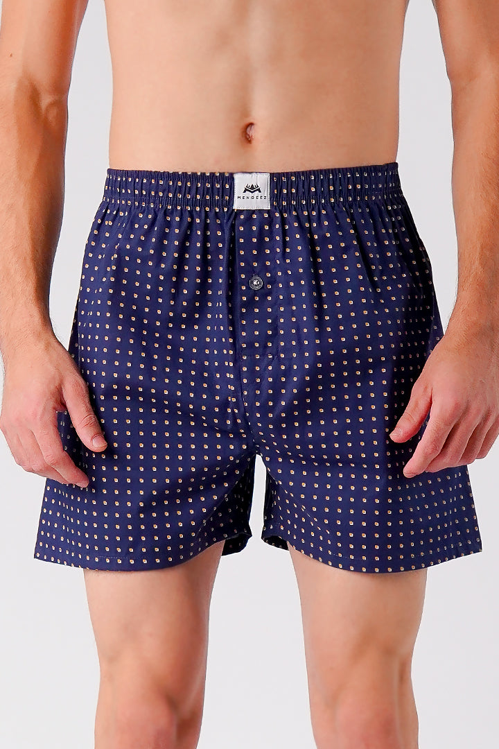 Printed Woven Boxer Shorts - Navy Blue