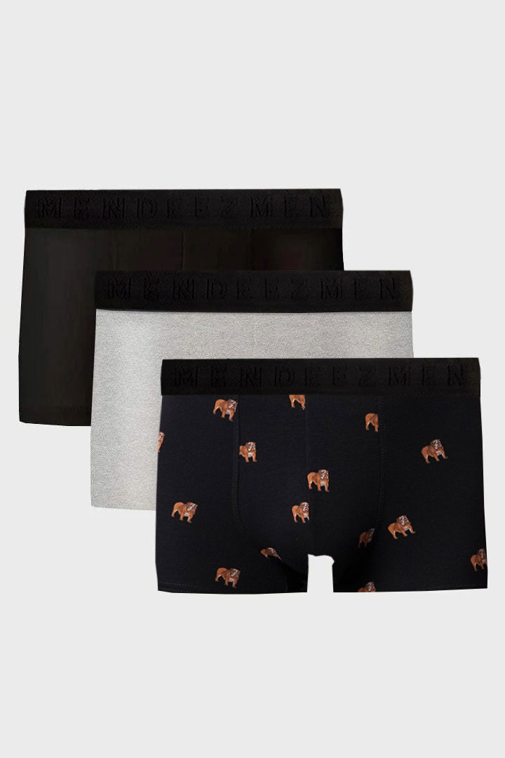 Boxer Trunks - Black, Heather Grey & Printed Black Pack Of 3