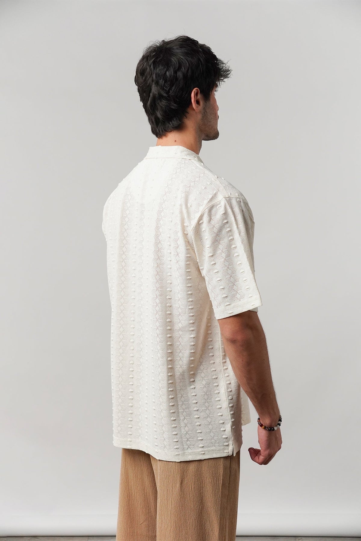 Knitted Cuban Shirt - Cream - FA