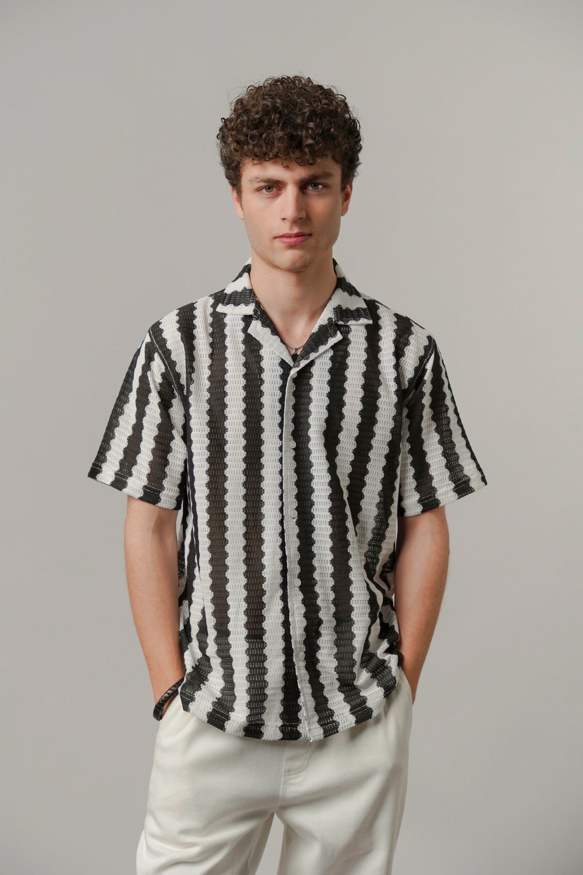 Striped Cuban Shirt - Black & White