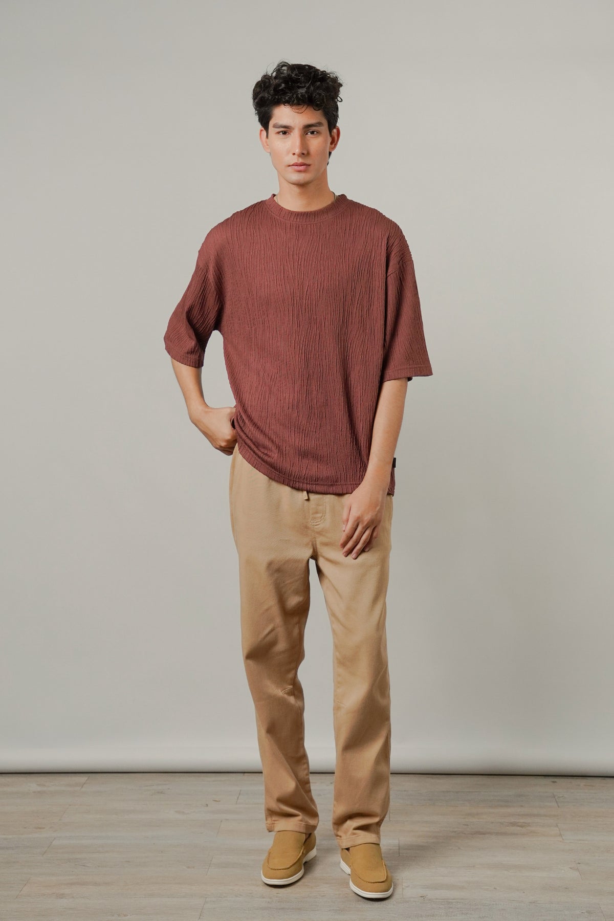Oversized Textured Tee - Wine