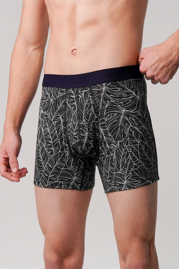 Leaves Printed Ball Pouch Boxer - Black