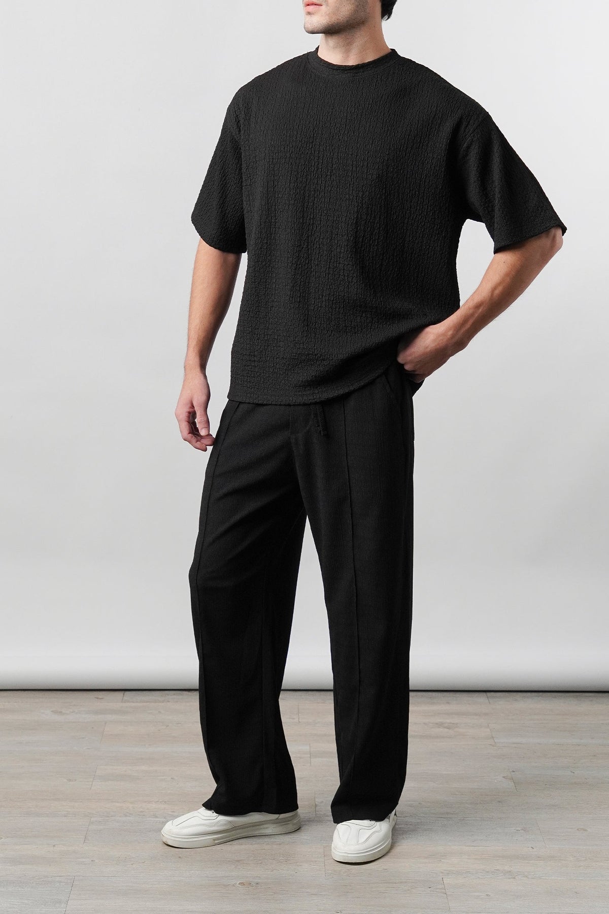 Textured Pintex Trouser - Black - FA