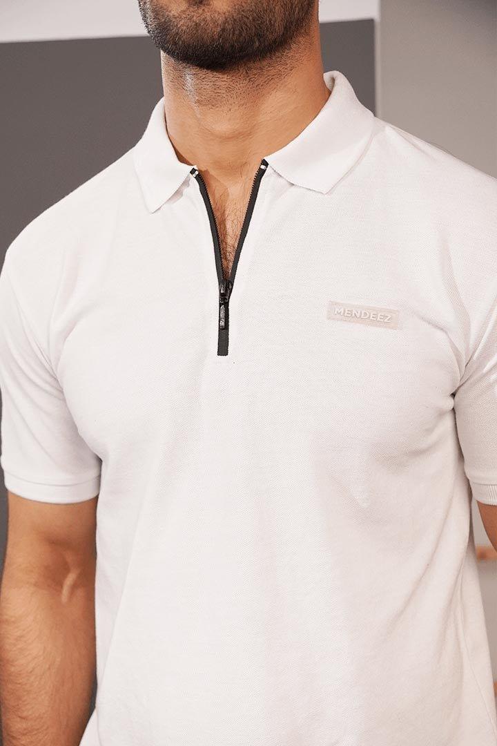 Zipper Polo Shirt - White - FA alternate view