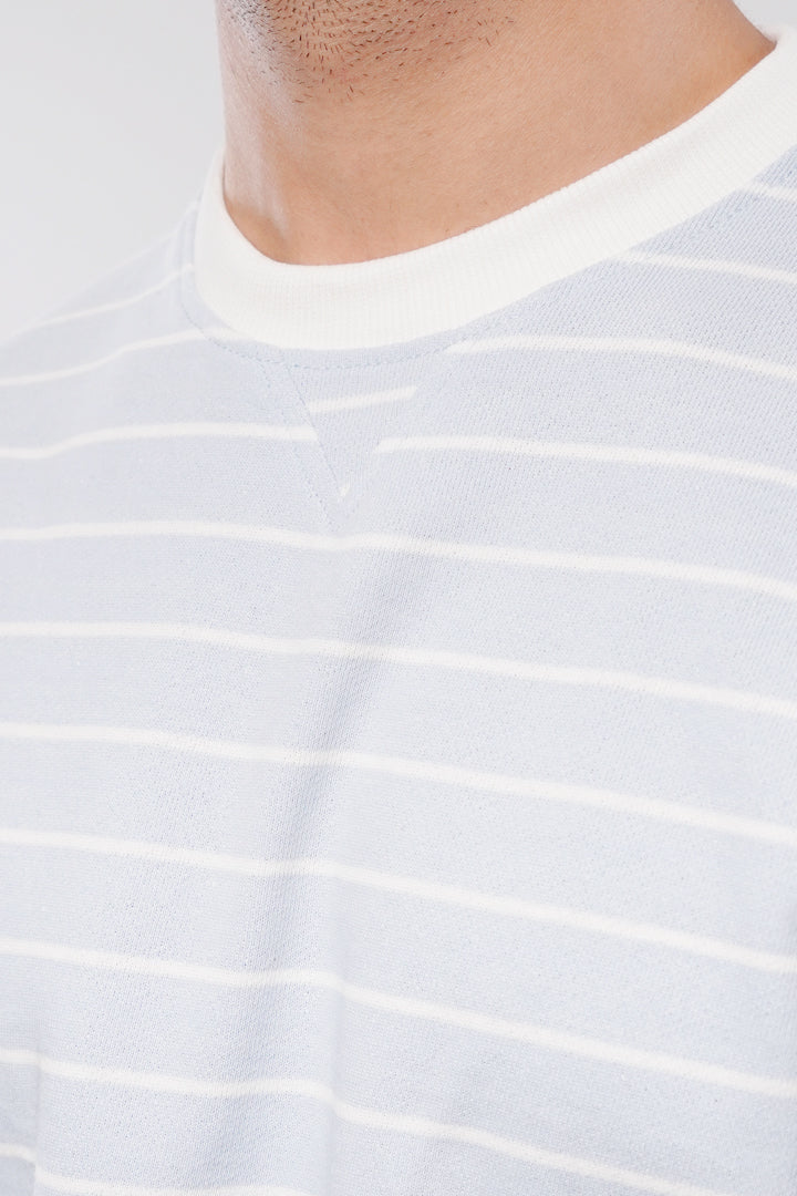 Striped Terry Sweatshirt - Sky Blue - FA