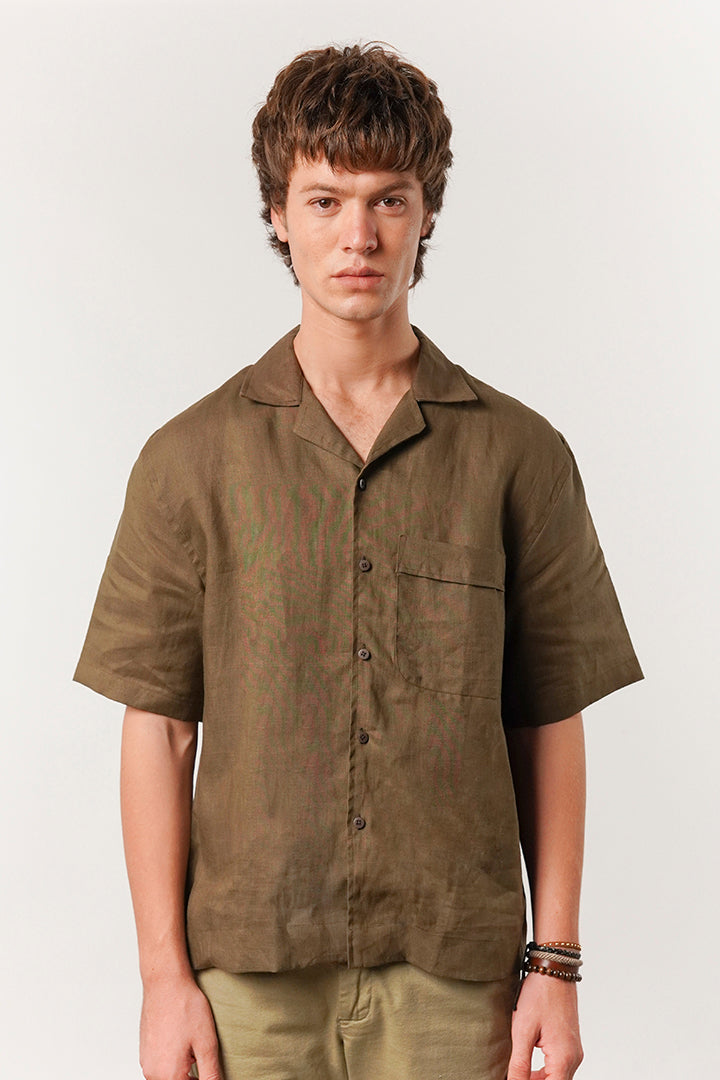 Box Fit Cuban Shirt - Olive Green - FA alternate view
