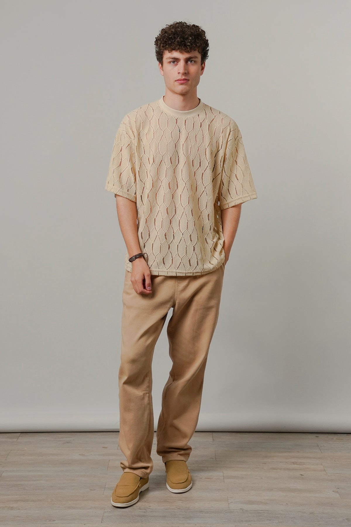 Knitted Oversized T-Shirt - Cream - FA