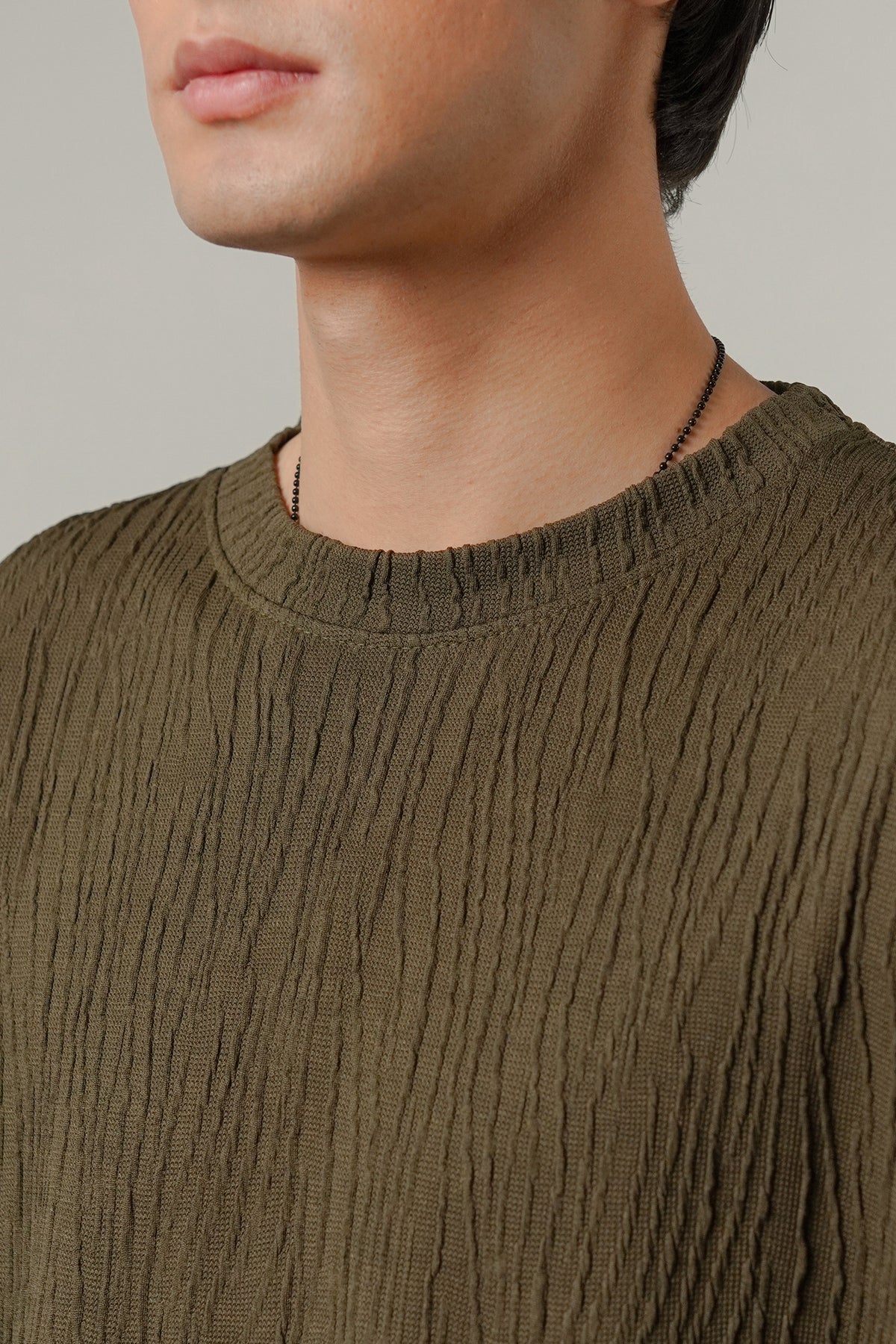 Oversized Textured Tee - Olive Green alternate view
