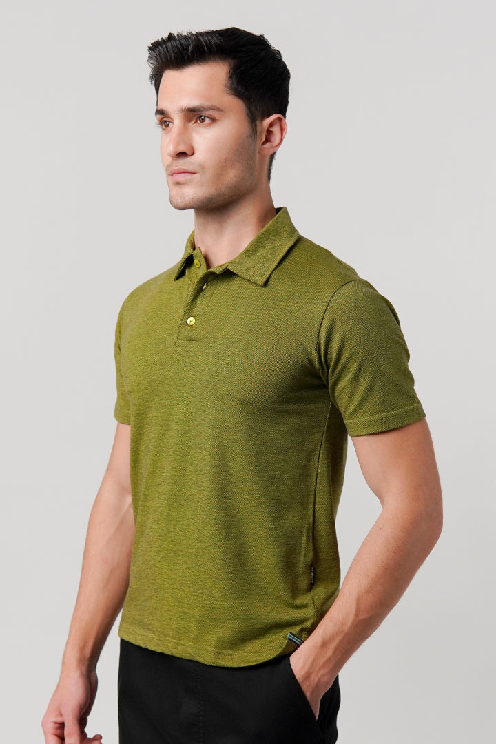 Textured Pique Polo Shirt - Moss Green - FA