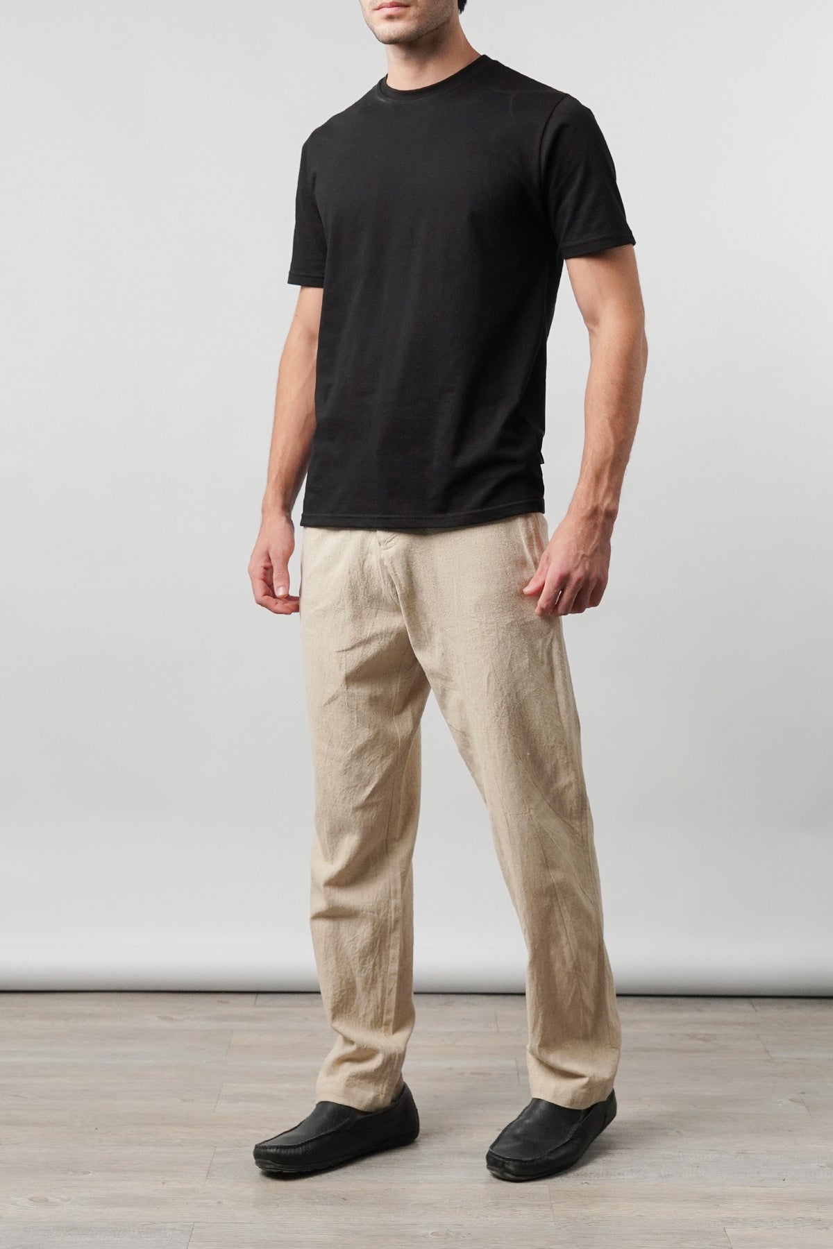 Straight Fit Linen Pants - Beige