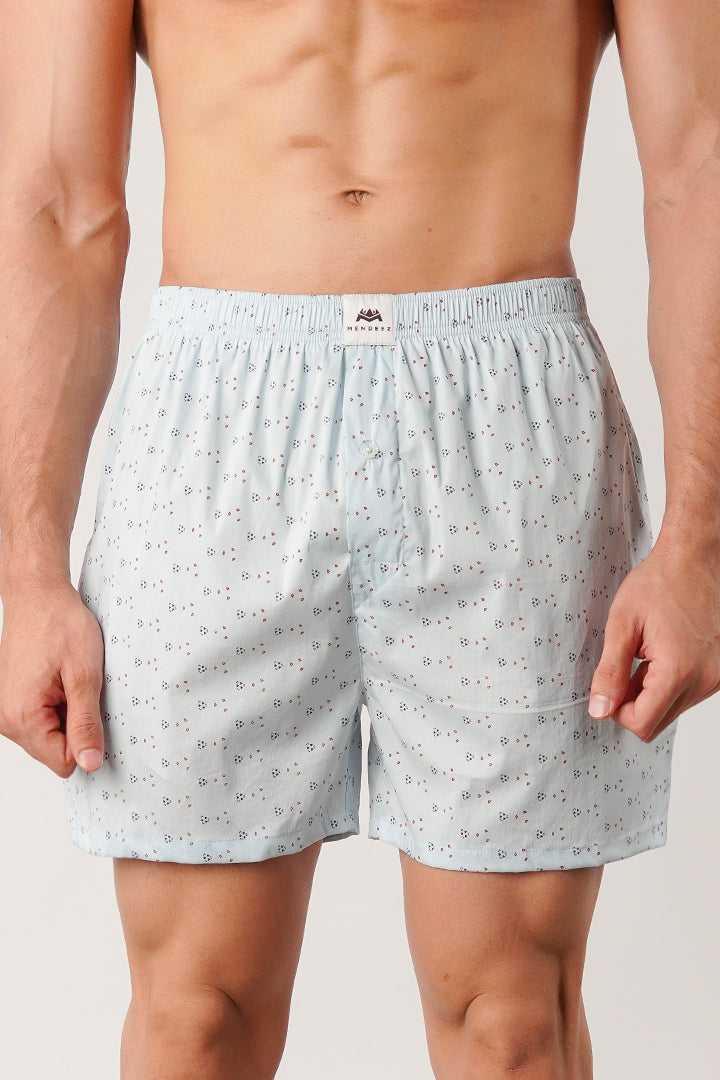 Printed Woven Boxer Shorts - Sky Blue