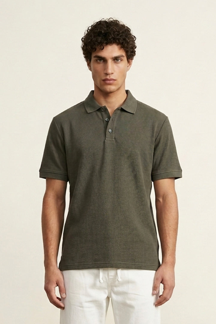 Jacquard Textured Polo - Thunder Grey