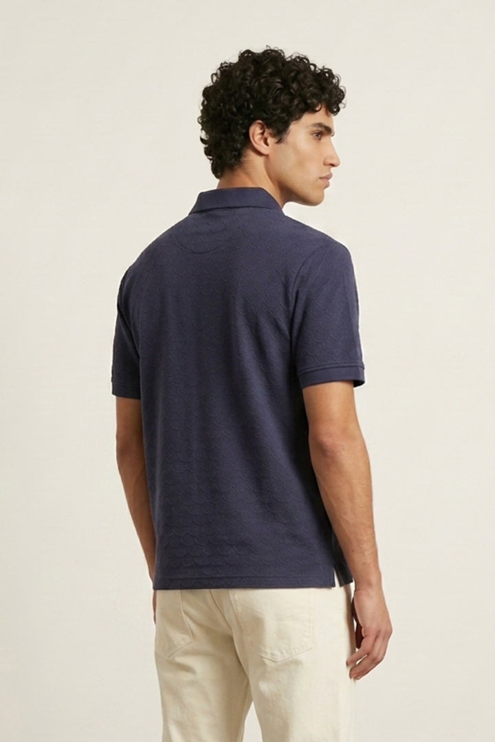 Jacquard Textured Polo - Navy Blue