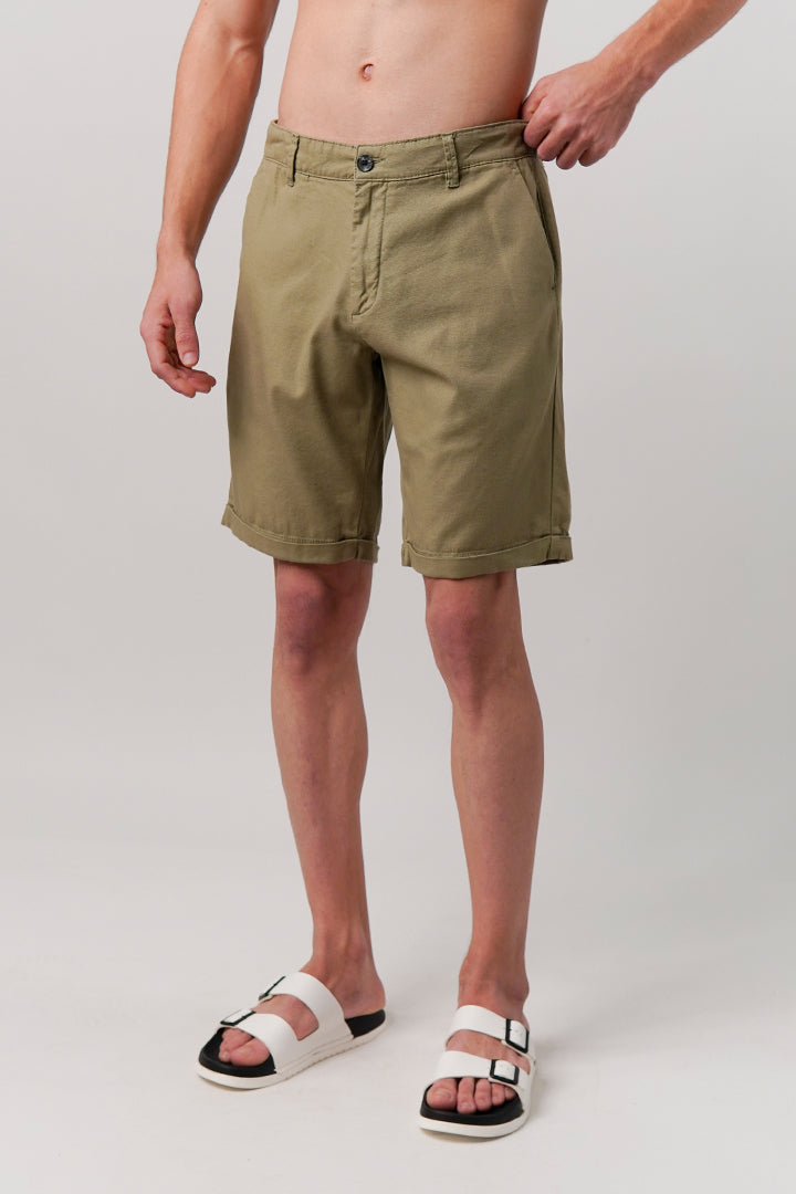 Linen Blend Shorts - Olive Green